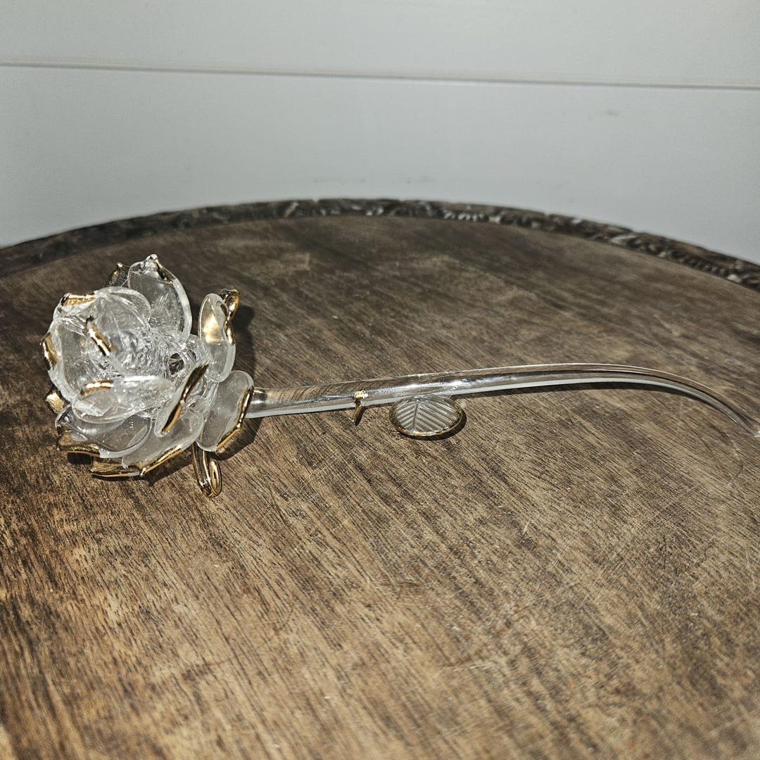 Vintage Glass Rose With Gold Trim - Etsy