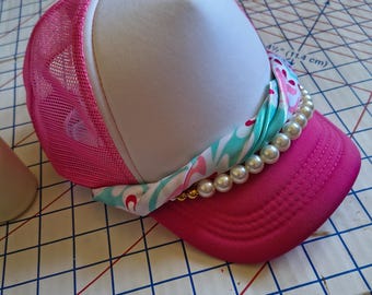 Gorra, Sombreros para Mujer, Sombrero Rosa, Bufanda, Perlas Falsas, Béisbol Elegante, Fashionista, Accesorios