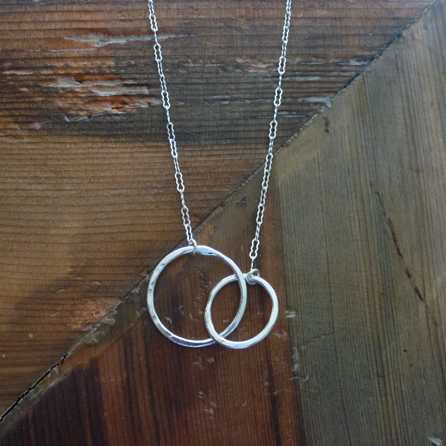 Double Circle Necklace Silver Circle Necklace Circle Etsy