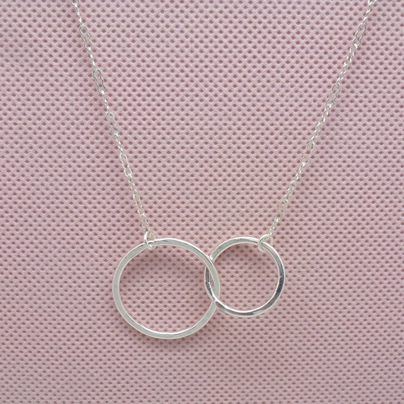 Double Circle Necklace Silver Circle Necklace Circle Etsy