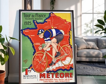 Vintage Radrennen Frankreich Karte Sport Poster: Fahrradrennen