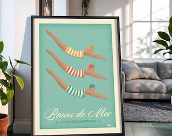Bains de Mer Vintage Schwimmer Tauchen Strand Urlaub Reise Poster: Art Deco