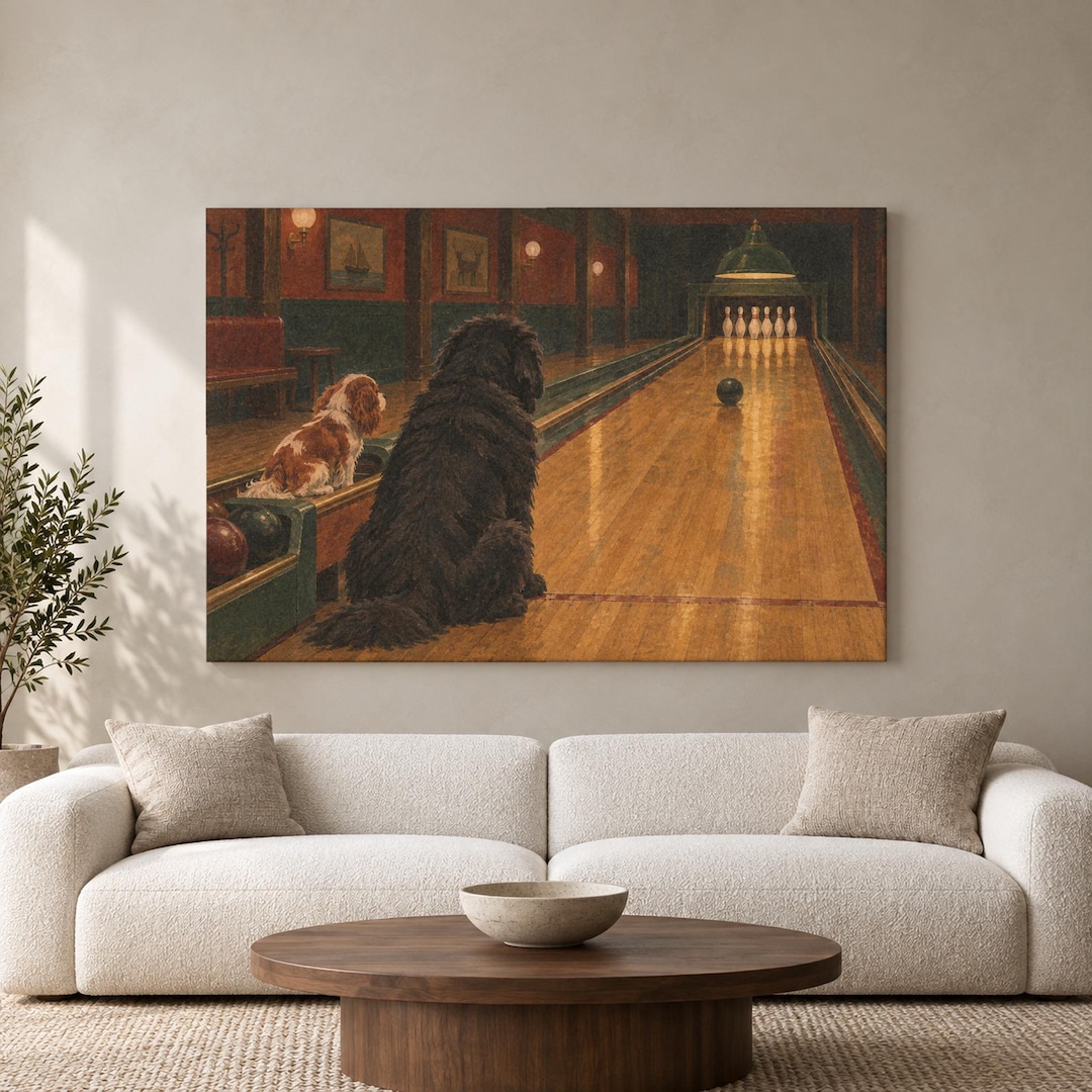 Large Bowling Lane Dogs Canvas Wall Art, Oxblood Green Noir, Game Room ...