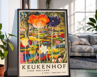 Keukenhof Bunte Tulpe Garten Frühlingslandschaft Reise-Plakat: Vintage Kunst
