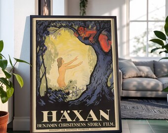 Frau Und Teufel Im Baum Occult Film Poster: Vintage Illustration