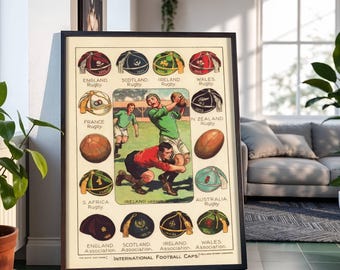Vintage Rugby Illustration International Caps Sport Poster: Kunstwerk