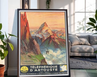 Artouste, Frankreich Bergseilbahn Reiseplakat: Téléphérique d'Artouste Sonnenuntergang