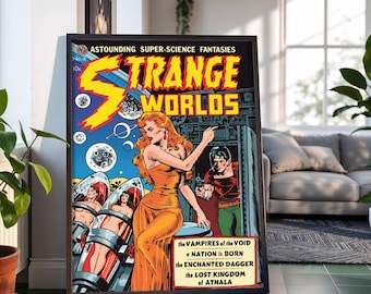 Retro Weltraum Abenteuer Comic Cover Illustration Poster: Vintage Kunst