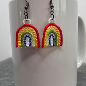 Rainbow Embroidered Earrings: Hypoallergenic Colorful Accessory