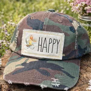 Gorra de sarga bordada, gorra informal de perfil bajo, regalo para mamá, mensaje feliz, béisbol, estilo rústico, accesorio para exteriores, moda para mujer, correa ajustable