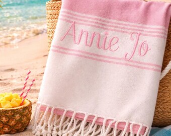 Toalla de playa turca extragrande, manta de piscina de secado rápido, manta de viaje de algodón con flecos, bordado personalizado, regalo para hombre, ligera