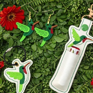 Embroidered Bird Design Watcher Gift Idea Mom Birthday Set Chapstick Holder Keychain Accessory Purse Decoration Nature Inspired Garden Lover