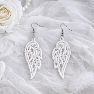Memorial Angel Earrings Lace Wing Design Remembrance Jewelry Sympathy Gift Bereavement Present Memory Tribute Keepsake Accessory Handmade Embroidered Wings Customizable Color Options Hypoallergenic Ear Wires Lightweight Comfortable Daily