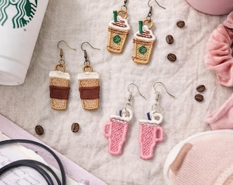 Coffee Cup Earring Latte Design Starbucks Stanley Pink Caffeine Enthusiast Present Idea Teacher Appreciation Gift Hypoallergenic Lightweight
