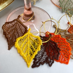 Action de grâces vin charme bague en or feuille étiquette feuille d'automne vin identifiant vacances table accessoire ensemble élégant verres à pied décoration cadeau mère