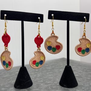 Artist Paint Palette Embroidered Earrings with FSL Heart Gift for Art Enthusiast Painter Lover of Art Gift for Art Teacher Customize Colors
