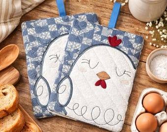 Quilted Chicken Potholder Kitchen Accessory Heat Resistant Mitt Protection Farmhouse Kitchen Decor Hostess Gift Idea Chef Cooking Gift