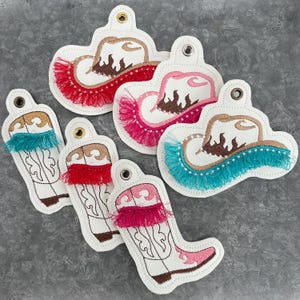 Cowgirl Keychain Fringed Western Hat and Boot Ornament for Keys for Backpack and Bag Custom Color Gift for Cowgirl Rodeo Country Western Fan