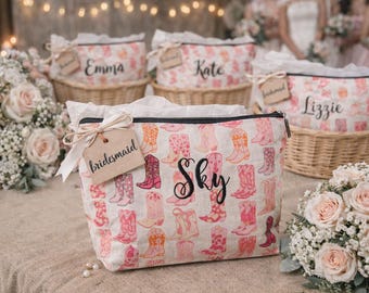 Personalized Makeup Bag Monogram Cosmetic Pouch Bridesmaid Gift Idea Teen Girl Accessory Travel Organizer School Supply Custom Design Pink