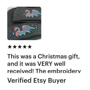 Dragon Winter Beanie Black Knit Fantasy Hat Embroidered Design Mythical Creature Gothic Cap Warm Headwear Fleece Lined Acrylic Beanie Unisex image 9