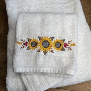 Toalla de baño de girasol, colección de algodón, decoración de otoño, decoración de otoño, juego de baño bordado de cosecha, accesorio rústico, regalo de granja, amigo