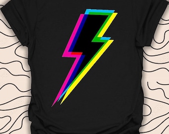 Lightning Bolt Retro Graphic T-Shirt – Bold & Bright Neon Lightning Tee – Cool Electric Design Gift Unisex Men Women Shirt 2931PC