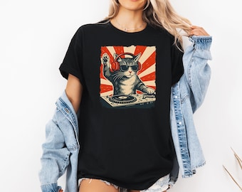 Funny DJ Cat Night Party Meme T-Shirt Unisex Men Women Shirt 4602PC