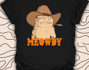 Meowdy Cat カウボーイ T シャツ - おもしろ猫好きの T シャツ - ウエスタン ペット ユーモア ギフト ユニセックス メンズ レディース シャツ 3101PC