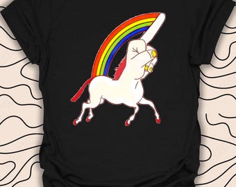 Unicorn Rainbow Middle Finger T-Shirt – Funny Sarcastic Tee – Bold Humor Gift Unisex Men Women Shirt 1224PC