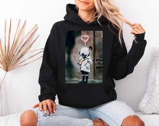 Felpa Con Cappuccio Unisex Banksy Balloon Girl - Stampata, 280 G/m², 80% Cotone 20% Poliestere, Stile Relaxed, Senza Tasca, Passanti Per Auricolari