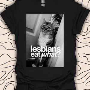 Lesbians Eat What Cat T-Shirt – Funny LGBT Pride Tee – Bold Statement Gift Unisex Men Women Shirt 1351PC