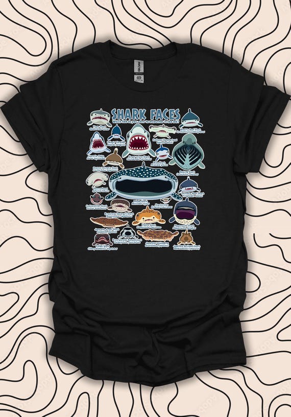 サメの顔Tシャツ - 面白いサメの種Tシャツ - 海洋愛好家グラフィック