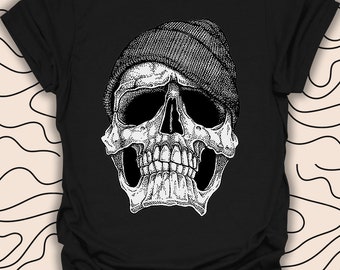 Maglietta con teschio e berretto – Maglietta con design teschio grunge alla moda – Regalo teschio gotico audace Unisex Uomo Donna Maglietta 316 pezzi