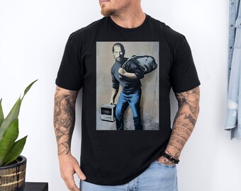 Banksy Steve Jobs T Shirt, Street Art Graphic Tee, Graffiti Style Activist Top, Unique Unisex Gift Idea Unisex Men Women 4457PC