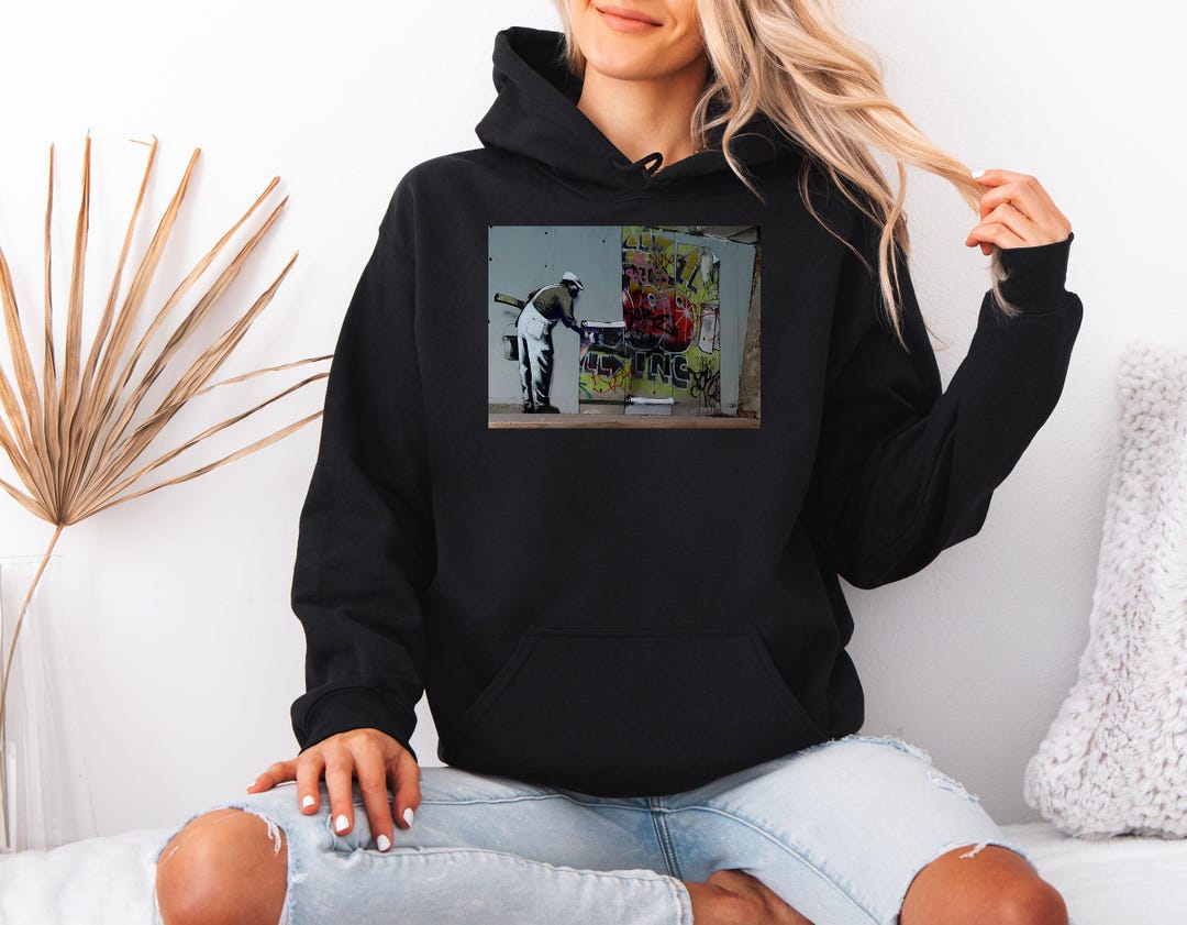 Banksy Wallpaper Hanging Hoodie Sweatshirt - Graffiti Street Art Casual ...