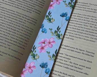 Blue & Pink Floral Bookmark | Floral, Greenery | Christmas Present | Stocking Filler | Gift | TurnAndMark