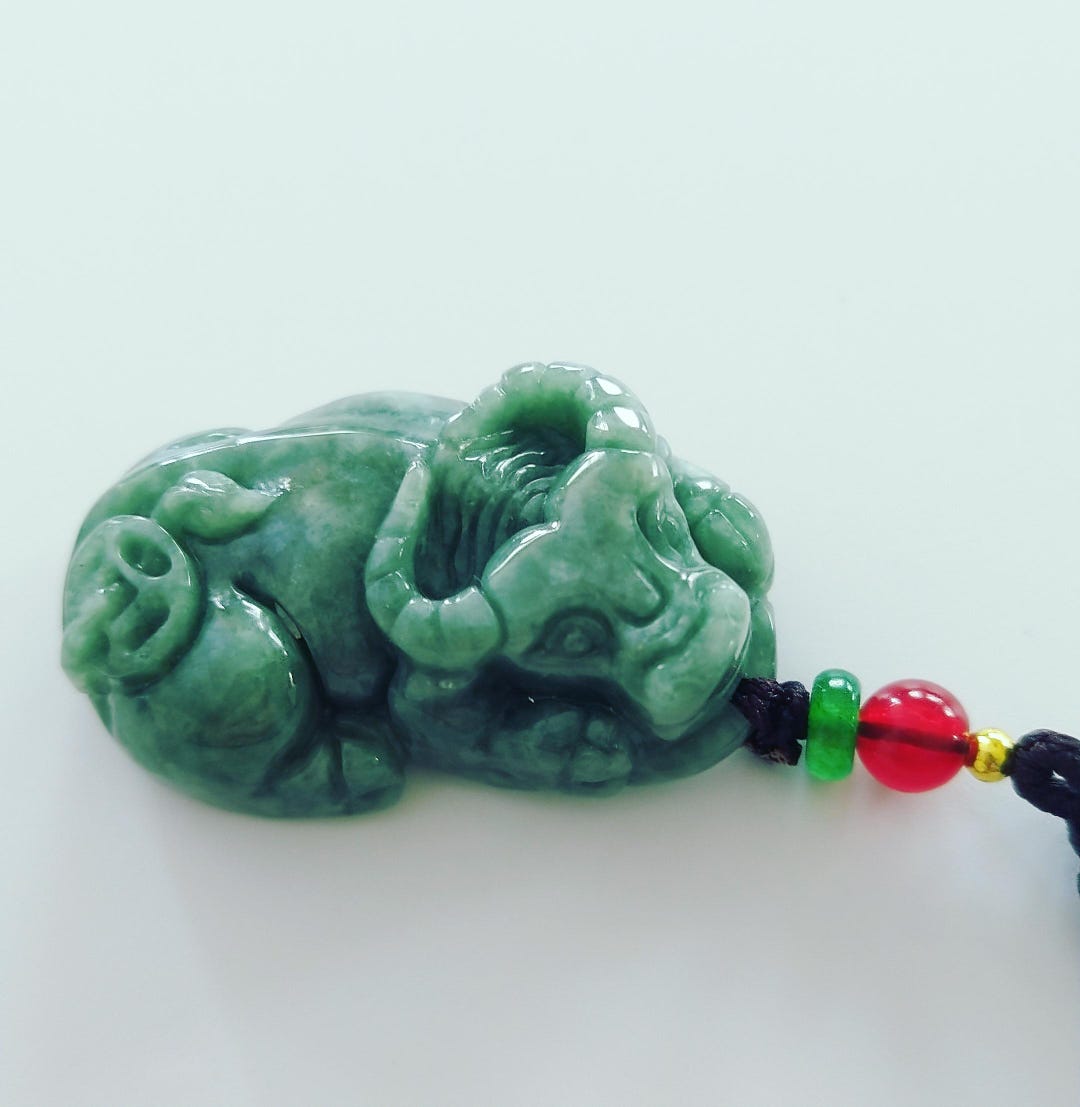 Ox Chain Certificate Green Jade OX Pendant Necklace: Adjustable Knot Cord - Etsy