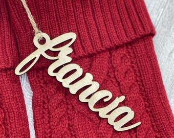 Personalized Wood Christmas Stocking Tag: Custom Name Ornament