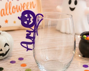 Custom Halloween Wine Charm, PLA 3D Printed Name Marker (4" Long)