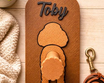 Personalized Dog Leash Holder, Rustic Breed Silhouette, Dog Mom Gift