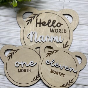 Bébé jalon mensuel en bois, cartes jalon bébé disque, marqueurs jalon mensuel pour photos de bébé, accessoire photo bébé, cadeau baby shower