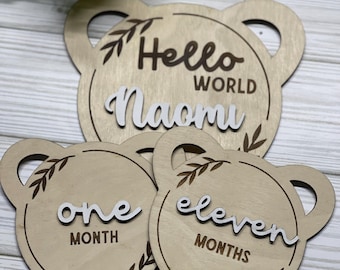 Wooden Monthly Milestone Baby, Disc Baby Milestone Cards, Monthly Milestone Markers for Baby Photos, Baby Photo Prop, Baby Shower Gift