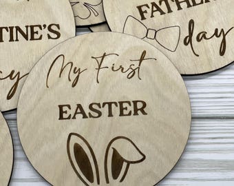 Baby's First Holiday Milestone Wooden Discs: Photo Prop Set