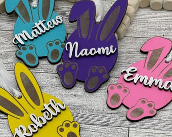 Custom Bunny Easter Basket Tag: 3D Wooden Personalized Name Tag