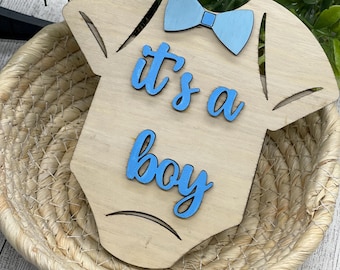 Engraved Wood Baby Shower Gift Card Holder, 'It's a Boy' Onesie