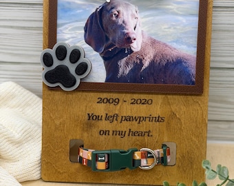Custom Dog Memorial Photo Frame with Collar Holder, Pet Remembrance Plaque