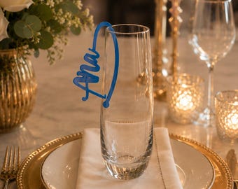 Personalized Name Champagne Flute Tag, PLA Wedding Place Card, Bridal Shower Decor