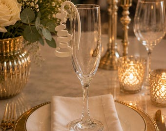 Custom Name Champagne Flute Tag, PLA Wedding Place Card, Bridal Shower Decor