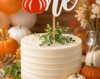 Pumpkin ONE Cake Topper, Fall First Birthday, Natural Wood & PLA