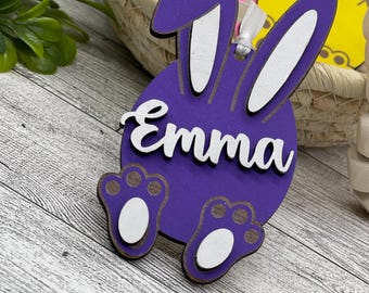 Personalized Bunny Basket Tag: Laser Cut Wood Easter Gift